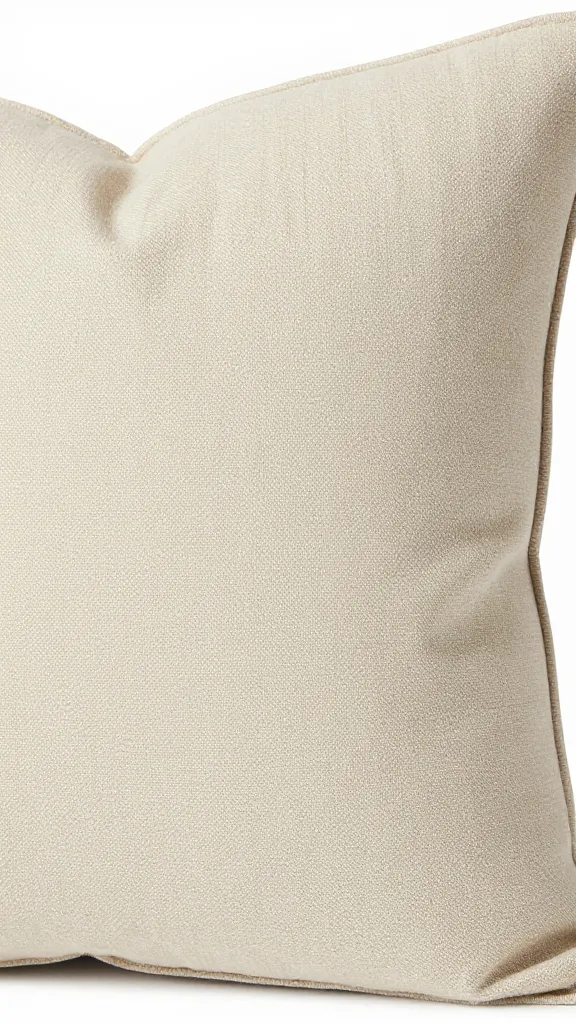 closeup of beige linen pillow with subtle oatmeal weave