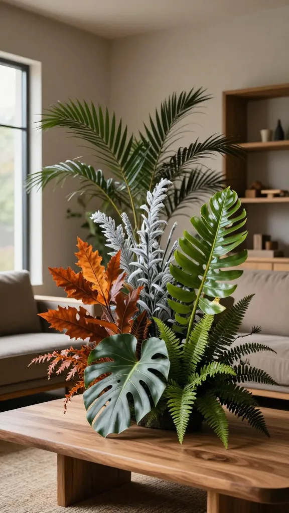 Seasonal foliage corner with rotating autumn and winter branches
