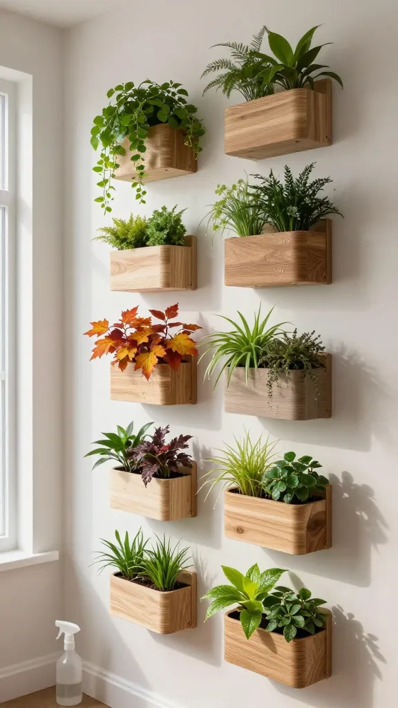 Small modular living wall with seasonal hanging pots