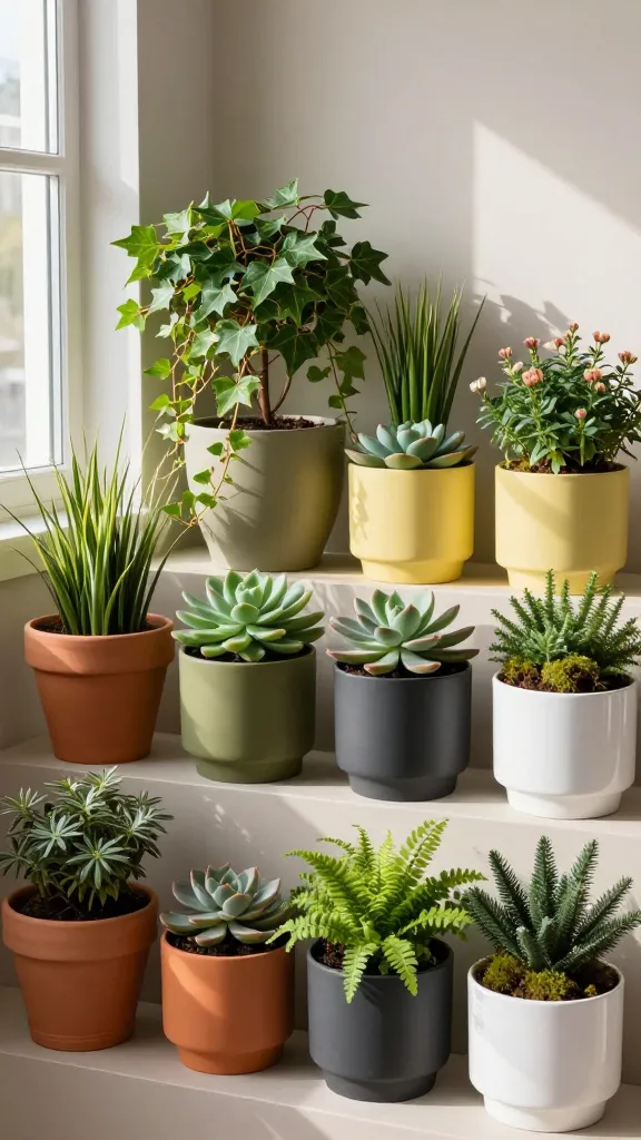 Seasonal pot colour combinations in terracotta and sage