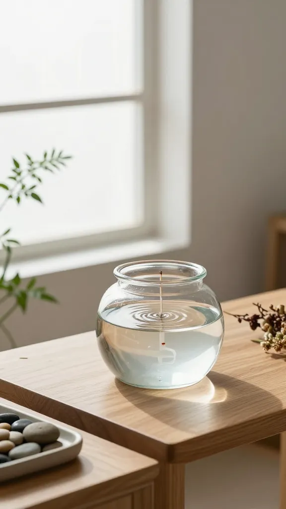Small minimalist tabletop water feature with stones